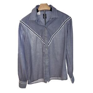 Women’s Karman Pearl Snap Button Down Long Sleeve Blue Western, Large